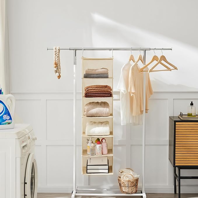 MAX Houser 6 Tier Shelf Hanging Closet Organizer, Closet Hanging Shelf with 2 Sturdy Hooks for Storage,2 Pack, Foldable (Yell