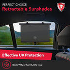 Firestone 2 Pack Retractable Automotive Sunshade Car Window Sunshades - Blocks 99% UV Rays, Lightweight & Compact Car Side Window Shade with Automatic Retract Button, Blocks Glare & Heat, Black