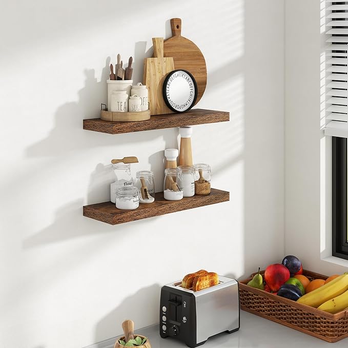 24 Inch Floating Shelves, 8 Inch Deep Floating Shelves for Wall, Hanging Shelf with Invisible Brackets, Deep Shelves for Bath