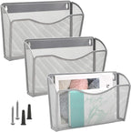 EASEPRES 3 Single Pocket Mesh Hanging File Organizer, Vertical Wall Mounted Magazine File Holder, Mount Basket Mail Paper Doc