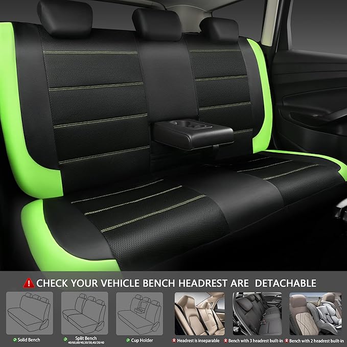 CAR PASS Luminous Green Leather seat Covers Universal Sport car seat Cover, 5mm Composite Sponge Inside, Airbag Compatible fi
