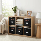 DECOMOMO Storage Bins, Cube Storage Bin with Labels, Fabric Storage Cubes for Shelves (10.5" x 11" / 6pcs, Black)