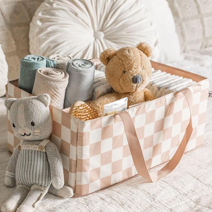 Tiny Twinkle Diaper Caddy Organizer | Foldable Baby Storage Basket with Removable Divider | Waterproof & Mess-Proof Fabric, P