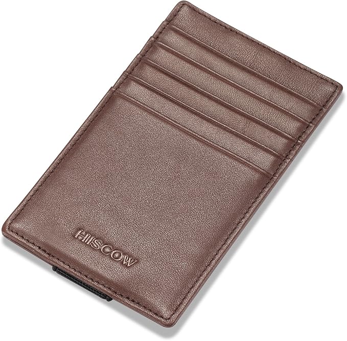 HISCOW Car Sun Visor Card Holder with Elastic Band Fastener - Italian Calfskin (Brown)