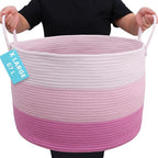 OrganiHaus Large Woven Storage Basket for Blankets and Toys 20" x 13" Inch, Rope Laundry Basket with Handles, Cushions & Pill