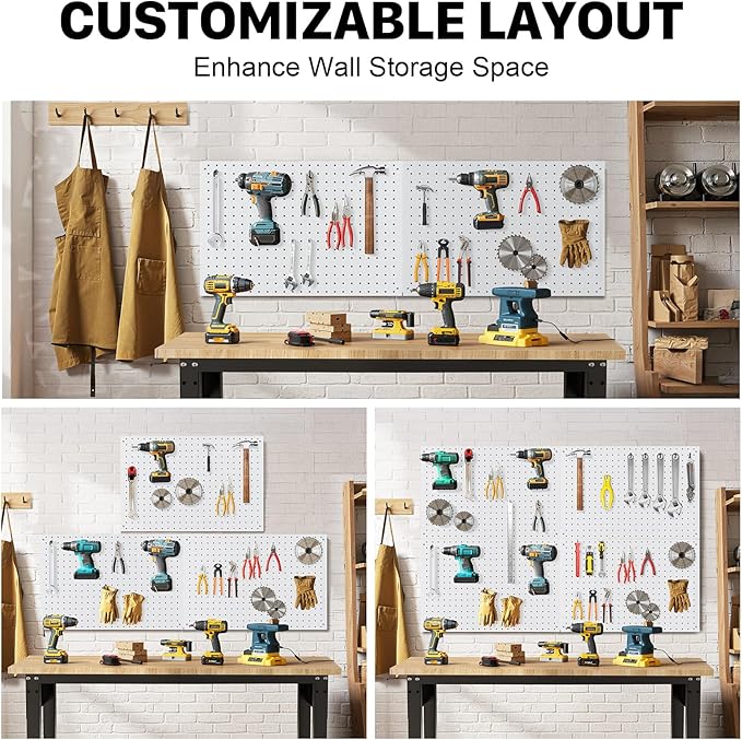Peg Board, 2 Pack Metal Pegboard Panels White Pegboards Wall Organizer with Frame Large Heavy Duty Peg Board with Hooks for W