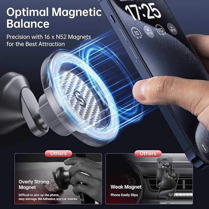 SYNCWIRE for MagSafe Car Mount - Kevlar Material Magnetic Phone Holder for Car Dash,360° Rotation Strong Magnets Car Phone Holder Compatible iPhone 17 Pro Max Air 16 15 14 13, MagSafe Car Accessories
