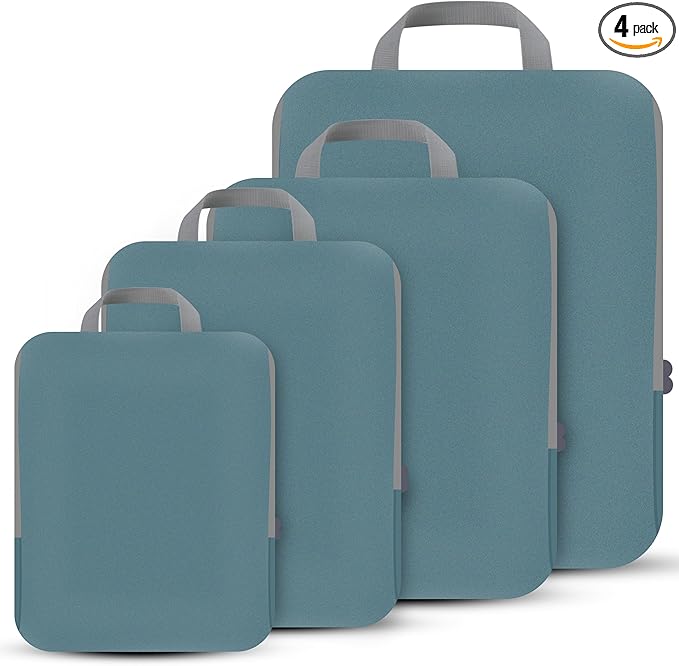 PANDA JOYS 4 Set Compression Packing Cubes Travel - Travel Accessories Expandable Packing Organizers for Carry On - Essential