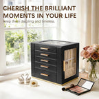 Homeanda Jewelry Box for Women with Glass Lid, 5 Drawers Jewelry Organizer and Storage for Necklaces, Rings, Earrings, Bracel
