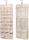 BAGSMART Hanging Jewelry Organizer Storage Roll with Hanger Metal Hooks Double-Sided Jewelry Holder for Earrings, Necklaces, 
