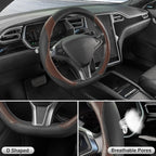 SEG Direct D Shaped Steering Wheel Cover, Flat Bottom Car Wheel Cover 14 1/2-15 in. (37-39 cm), Black and Mocha Brown Microfi