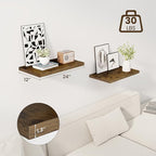 Dreamland 24" Floating Shelves for Wall, 12" Deep Slim Rustic Brown Floating Shelves, Wall-Mounted Shelves for Bedroom, Livin