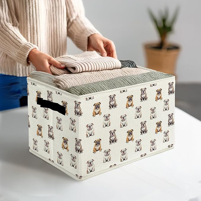 English Bulldog Gifts Storage Bins & Boxes with Handles, Dog Foldable Basket for Organizing Dog Lovers, English Bulldog Colla