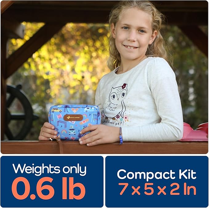 KeepGoing Travel First Aid Kit for Kids – 130 Pc. for Car, Home, Purse, Diaper Bag & Backpack with Latex-Free Bandages - Mini