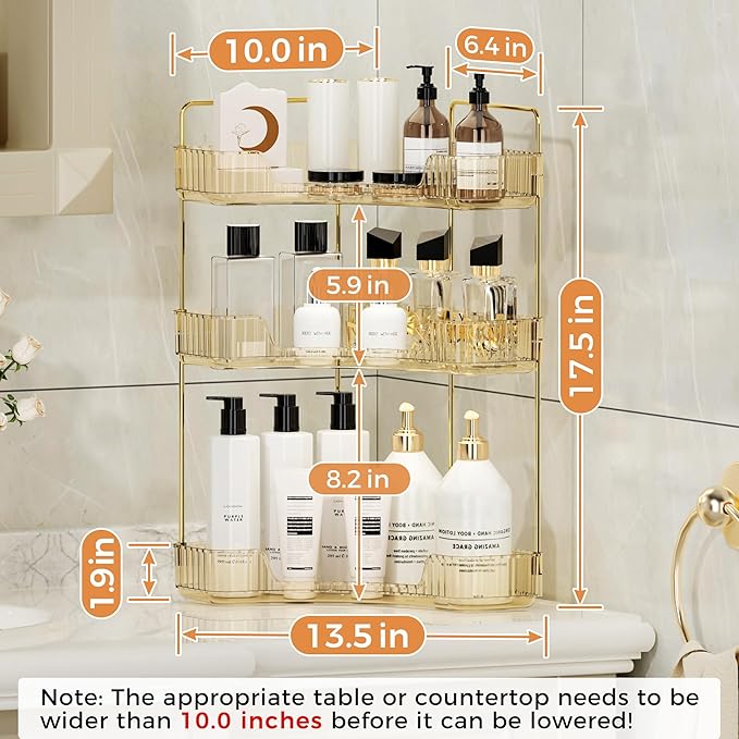 YCIA&DONE Corner Bathroom Counter Organizer, Makeup Organizer for Vanity, Skincare Cosmetic Perfume Tray, Corner Countertop S