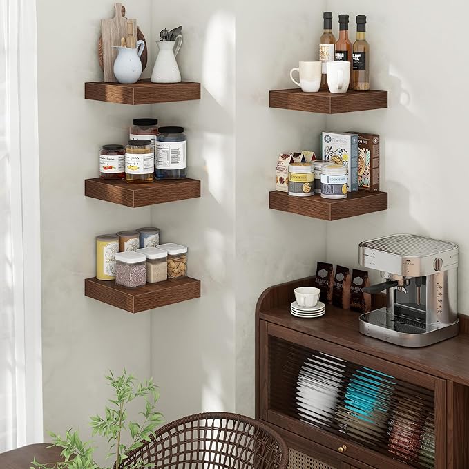 Square Floating Shelves for Wall, 12" W x 12" D x 2" H, 2 Pack, Small Wall Mounted Engineered Wood Shelves with Invisible Bra
