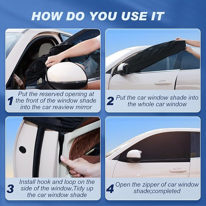 Tallew 4 Pcs Car Window Shades Screen Breathable Car Side Windows Shades Cover Mesh Front Rear Sun Universal Side Automotive Cover for Protection Camping Privacy Blackout(19-25 in, 22-45 in)