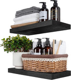 BGMG Wood Floating Shelves 18 inch,Black Floating Shelves,Solid Wood Wall Shelves for Bathroom Living Room Bedroom Kitchen Fa