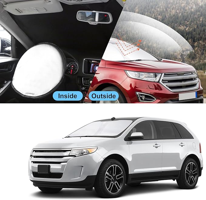 TINGLU Sun Shade for Ford Edge 2007-2014 Accessories Windshield Sun Shade Window Shade UV Rays Protection Sun Visor Cover with Steering Wheel Sunshade Storage Bag