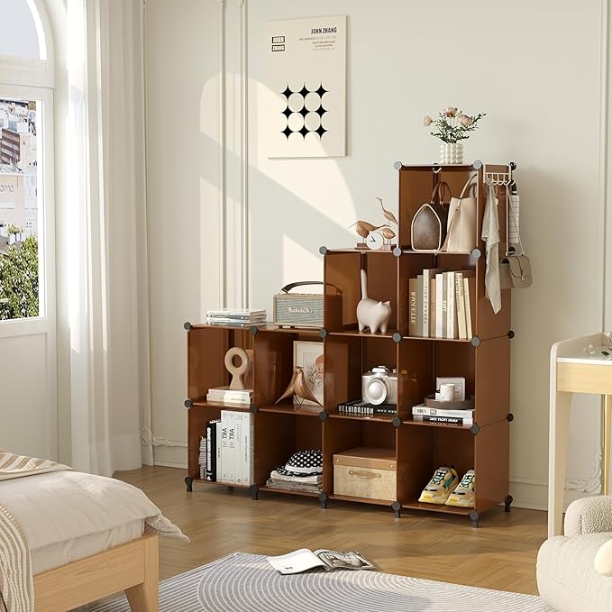 AWTATOS Cube Storage Organizer, Storage Cubes Shelves Bookshelf, 12 Cube Closet Organizers and Storage, DIY Stackable Plastic
