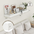 48 Inch White Floating Shelf | 12 Inch Deep Floating Shelves Set of 1 | 48" D x 12" D Rustic Wood Shelves for Wall | Deep Whi