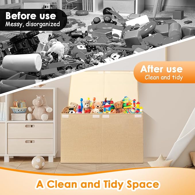 Large Toy Storage Box with Lid Upgraded Toy Chest Organizer with Removable PP Divider Foldable Toy Bin for Kids Boys Girls Li