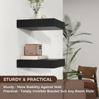 Square Floating Shelves for Wall, 12" W x 12" D x 2" H, 2 Pack of Small Wall Mounted Engineered Wood Shelves with Invisible B