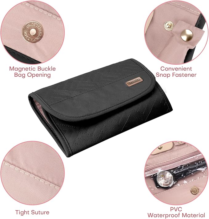Travel Jewelry Organizer Box, Foldable Travel Case for Earrings, Necklaces, Rings, Bracelets, Black