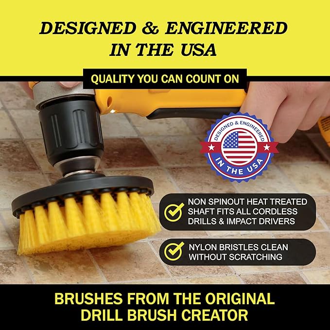Drillbrush Drill Brush Attachment Set for Bathroom Cleaning – Power Scrubber Brush Kit for Tub, Tile, Shower, and Grout – All