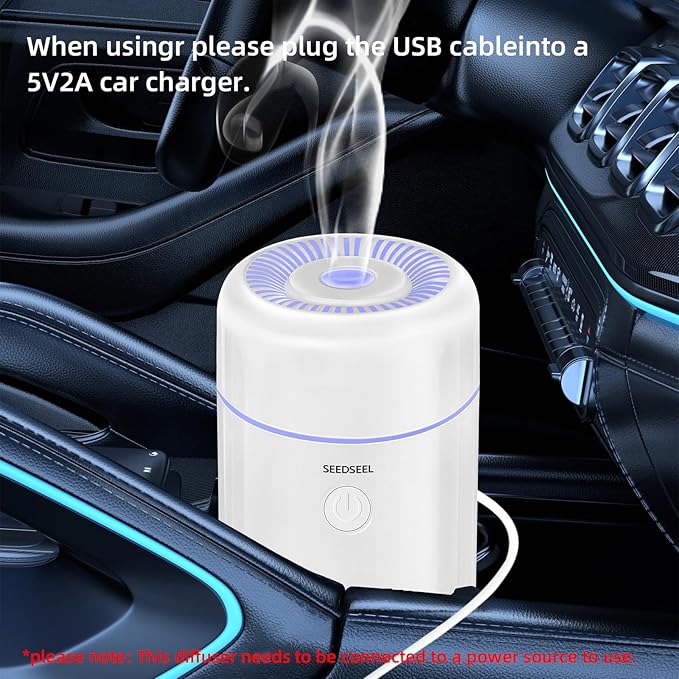 100ML Car Diffuser Humidifier, Cool Mist Air Essential Oil Diffuser with 7-LED Color Changing, Suitable for Car