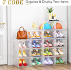 Thickened Clear Shoe Storage Organizer with Magnetic Door, Sturdy Stackable Shoe Boxes for Closet, Collapsible Space-Saving S
