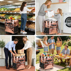 Reusable Grocery Bag On Wheels, Foldable Shopping Trolley with Enhanced Stability Wheels, Water Resistant, 6 Pockets & 3-Way Carry for Outdoor, Camping, Small, Rose Gold
