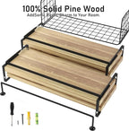 Wood Floating Shelves Wall Mounted - 4+1 Tier Rustic Bathroom Wall Shelves Over Toilet with Wire Storage Basket and Towel Bar