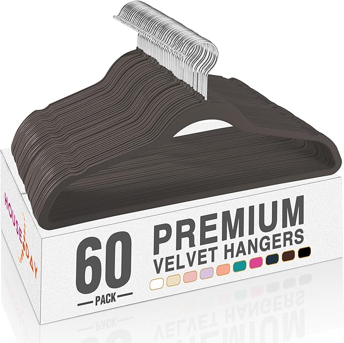 HOUSE DAY Taupe Velvet Hangers 60 Pack, Non Slip Clothes Felt Hanger Heavy Duty for Coat, Premium Slim Space Saving Suit Hang