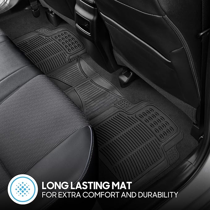 BDK ProLiner Car Floor Mats for Cars Trucks SUV, 3-Piece All-Weather Heavy Duty Rubber Liners with Universal Trimmable Fit, Durable Waterproof Vehicle Auto Floor Mats with Capture Ridges Black