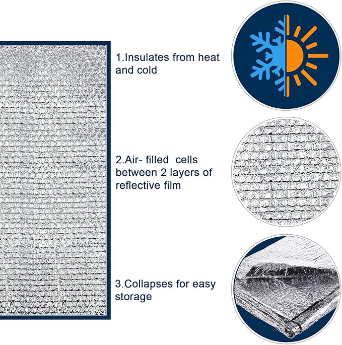 Frienda Rv Window Reflective Insulation Roll 47.2inch*15ft Double Aluminum Foil Heat Bubble Thermal Window Shade Door Cover Blackout for Garage Roof Travel Camper Skylight Shield