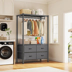 Raybee Clothes Rack, Heavy Duty Clothing Racks for Hanging Clothes, Portable Closet with 4 Drawers, Freestanding Garment Rack