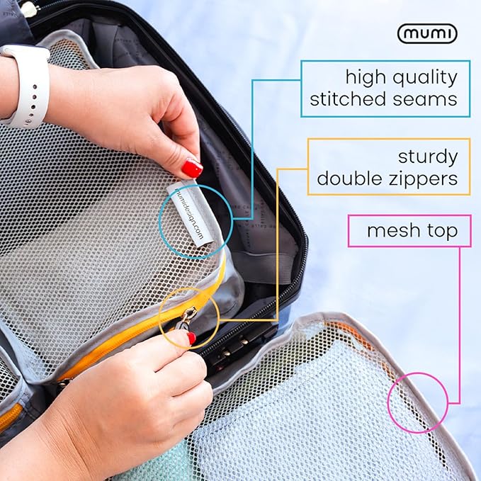MUMI Packing Cubes - 5 Compression Packing Cubes for Travel, Luggage Organizer Bags for Suitcases, Carry-On, Duffle or Backpa