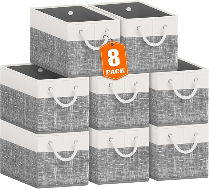 Fab totes Storage Bins [8-Pack], Foldable Storage Baskets for Organizing Toys, Books, Shelves, Closet, Large Storage Box with