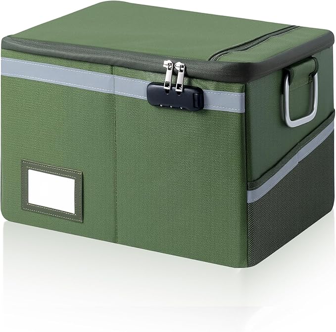 Fireproof Waterproof Document Box with Lock - Collapsible Portable File Organizer Hard Shell Storage for Hanging Letter/Legal