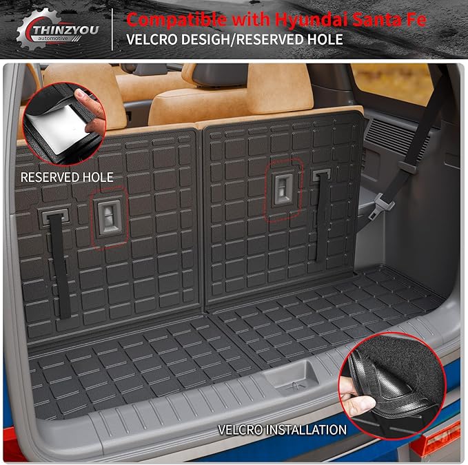 Floor Mats Compatible with 2024 2025 2026 Hyundai Santa Fe Cargo Liner Fit Gas&Hybrid TPE All Weather Back Seat Cover Protector Santa Fe Accessories (Trunk Mat with Backrest Mat+Floor Mats)