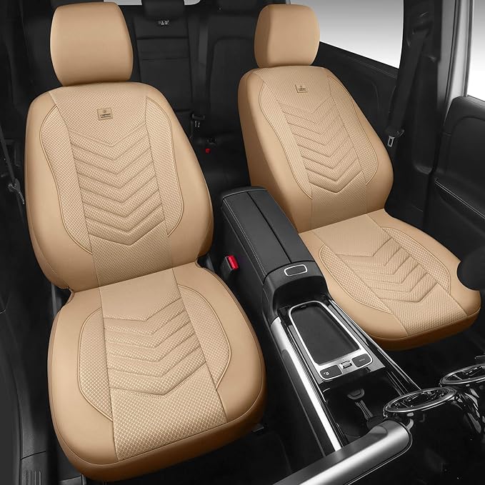 CAR PASS 3D Foam Mesh Leather Car Seat Covers Front Seats, Tan Breathable Front Seat Cover for Cars, Comfortable Universal Fi