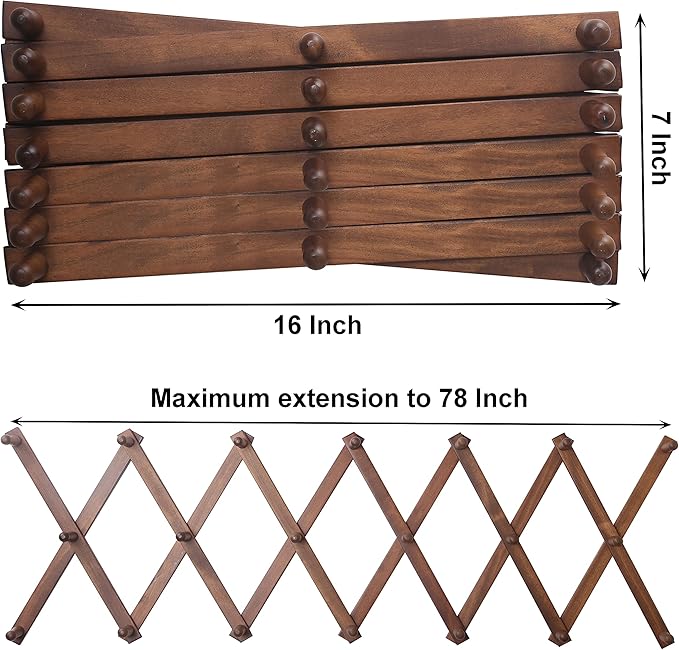 SKOLOO Hat Rack for Wall with 20 Hooks, Solid Wooden, Modern, Expandable Coat Rack Wall Mount for Coats, Hats, Bags, Baseball