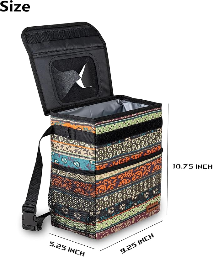 Car Garbage Can Cute - Leak-Proof Car Trash Can with Lid and Storage Pockets, Car Trash Bin for Men and Women, Boho Aztec Essentials: Must-Have Car Interior Accessories (Boho Carnival)