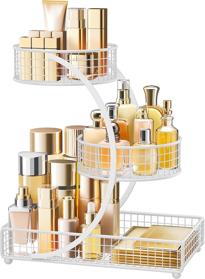 HBlife Makeup Organizer for Vanity, 3 Tier Metal Bathroom Countertop Organizers Skin Care Storage, Bathroom Counter Shelf Ski