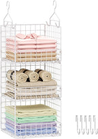 Sonyabecca 3-Tier Hanging Closet Organizer with 5 S Hooks, Closet Shelves for Clothes, Shoes, Handbags, Accessories, Hanging 