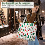 VENO 4 Pack Reusable Grocery Bags, Heavy-Duty Shopping Bags with Handles, for Shopping Cart with Hard Bottom to Stand Upright, Foldable (Jingle Mix, 4 Pack)