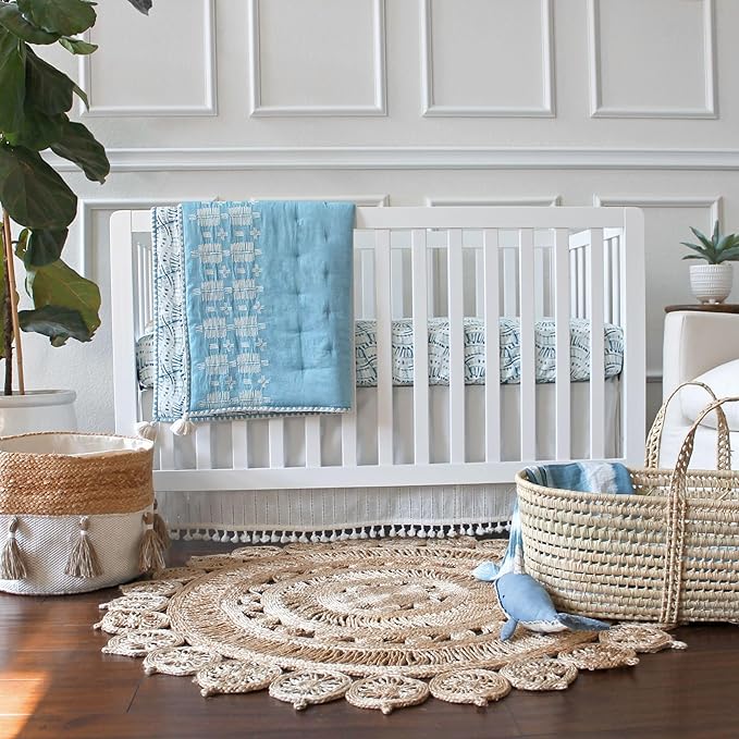 Crane Baby Boho Safari Nursery Decor Baby Storage Bin, Cotton & Jute Collapsible Fabric Basket Organizer, 13X12 Jute 13 X 12 