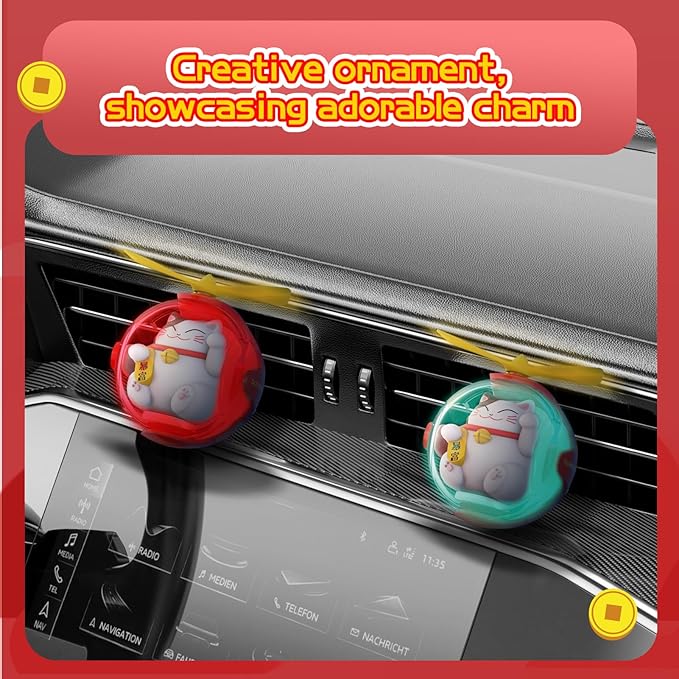 Lucky Cat Car Air Freshener with 6-Color Auto Light Up & 4 Scented Pads – Subtle Fragrance, Decorative Auto Accessories, Cute