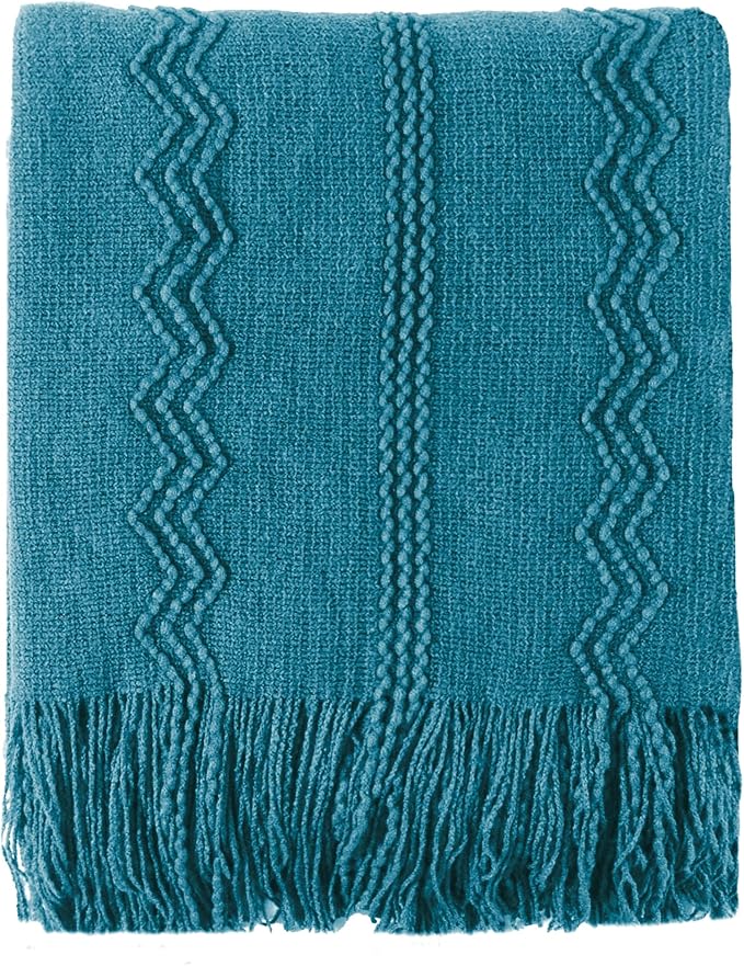 BATTILO HOME Teal Blue Throw Blanket for Couch, Decorative Throw Blanket for Sofa Bed Room Home Decor, 50"x60"